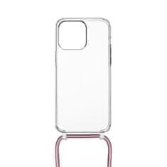 FIXED Kryt na mobil Pure Neck s růžovou šňůrkou na krk pro Apple iPhone 15 Pro Max - průhledný