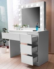Aga Toaletní stolek se zrcadlem a osvětlením + taburet Matný bílý